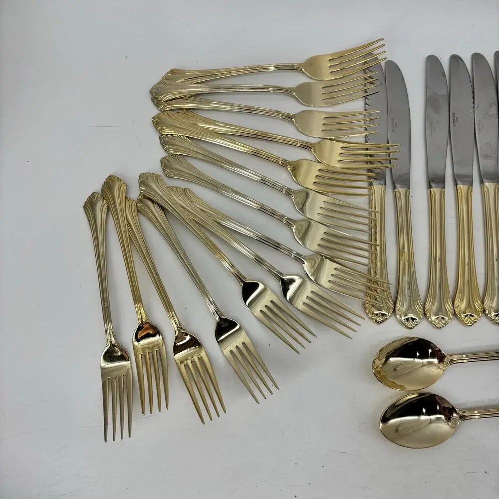 Gold Tone Flatware Stainless Fork Hollywood Regency 53 Pieces Vintage